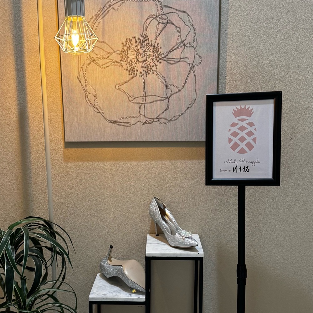 New/no box: Cinderella-style 8 1/2 jeweled 3/12 inch heels man-made materials.